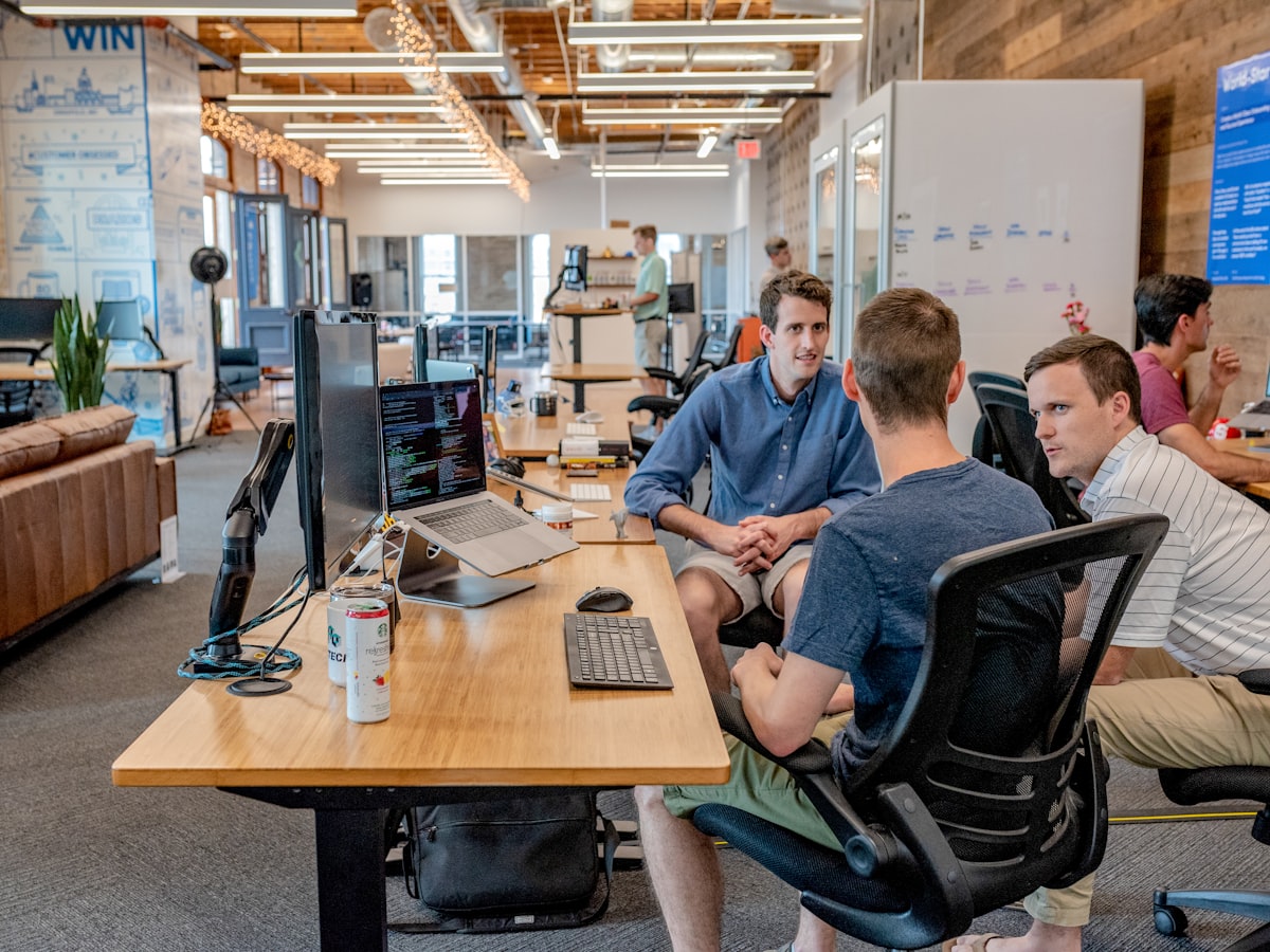 Startup team collaborating